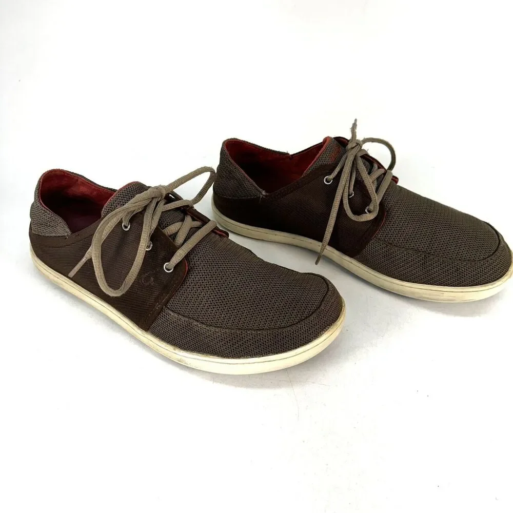 OluKai Nohea Moku Shoes Mens Size 9.5 Brown Tan Slip Lace Up Low Top Casual